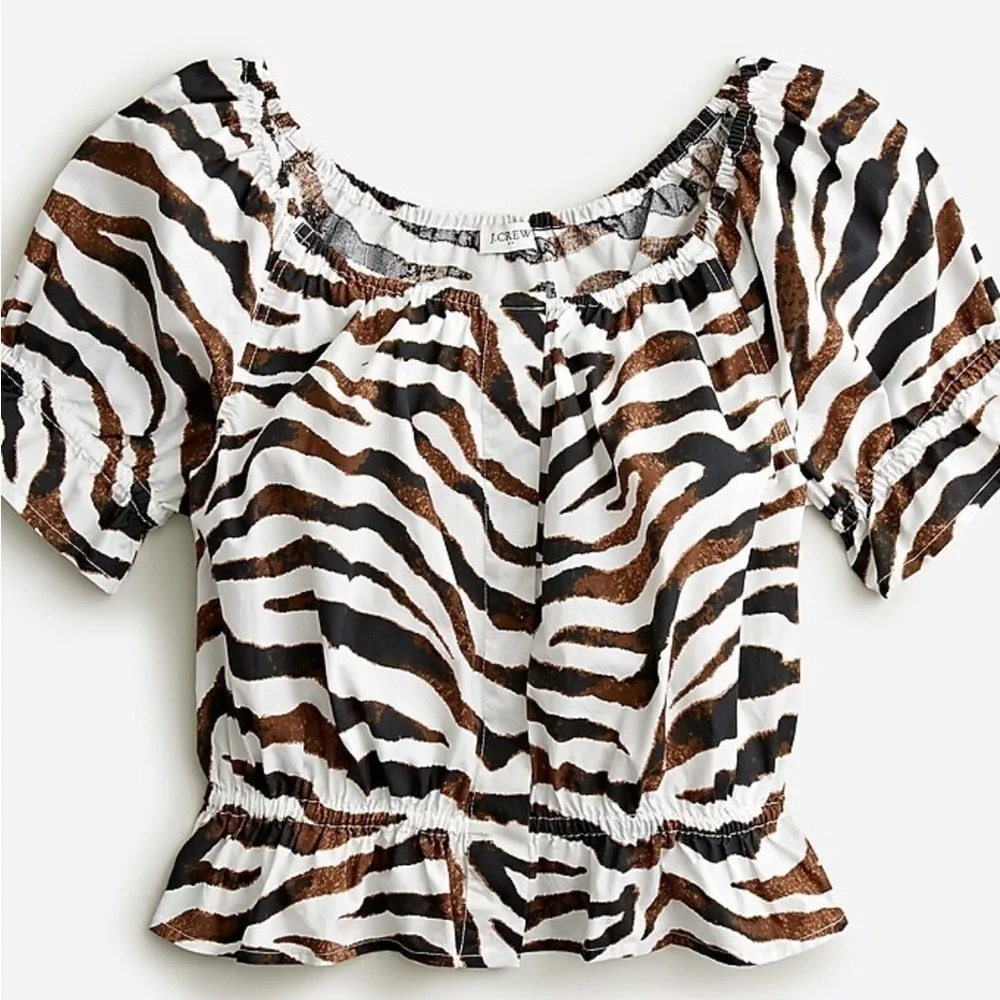 J Crew NWOT Gathered scoopneck top in zebra stripe SIZE SMALL